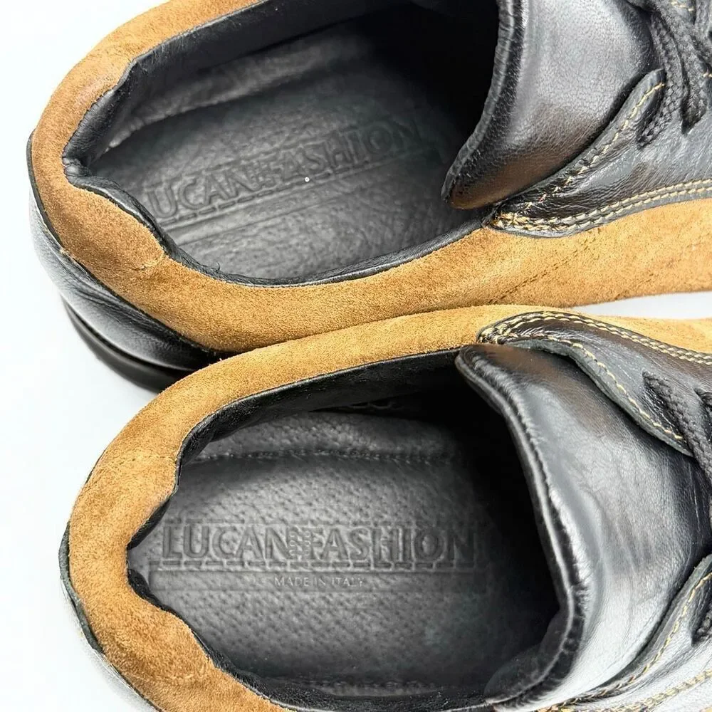 Lucan Fashion Brown Black Leather Suede Derby Shoes Made in Italy - Men’s EU 42
